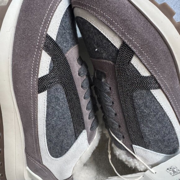 Brunello Cucinelli Fur-Lined Suede And Wool Sneakers - Picture 4 of 13